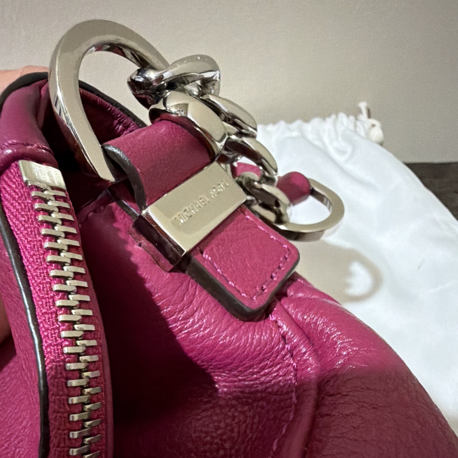 Michael Kors Burgundy Pebbled Logo Crescent Shoulder Bag Tassel Zip Pockets