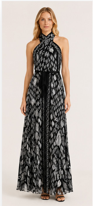 NWT WHITE HOUSE BLACK MARKET WHBM IKAT PRINT HALTER MAXI HALTER DRESS SZ 6