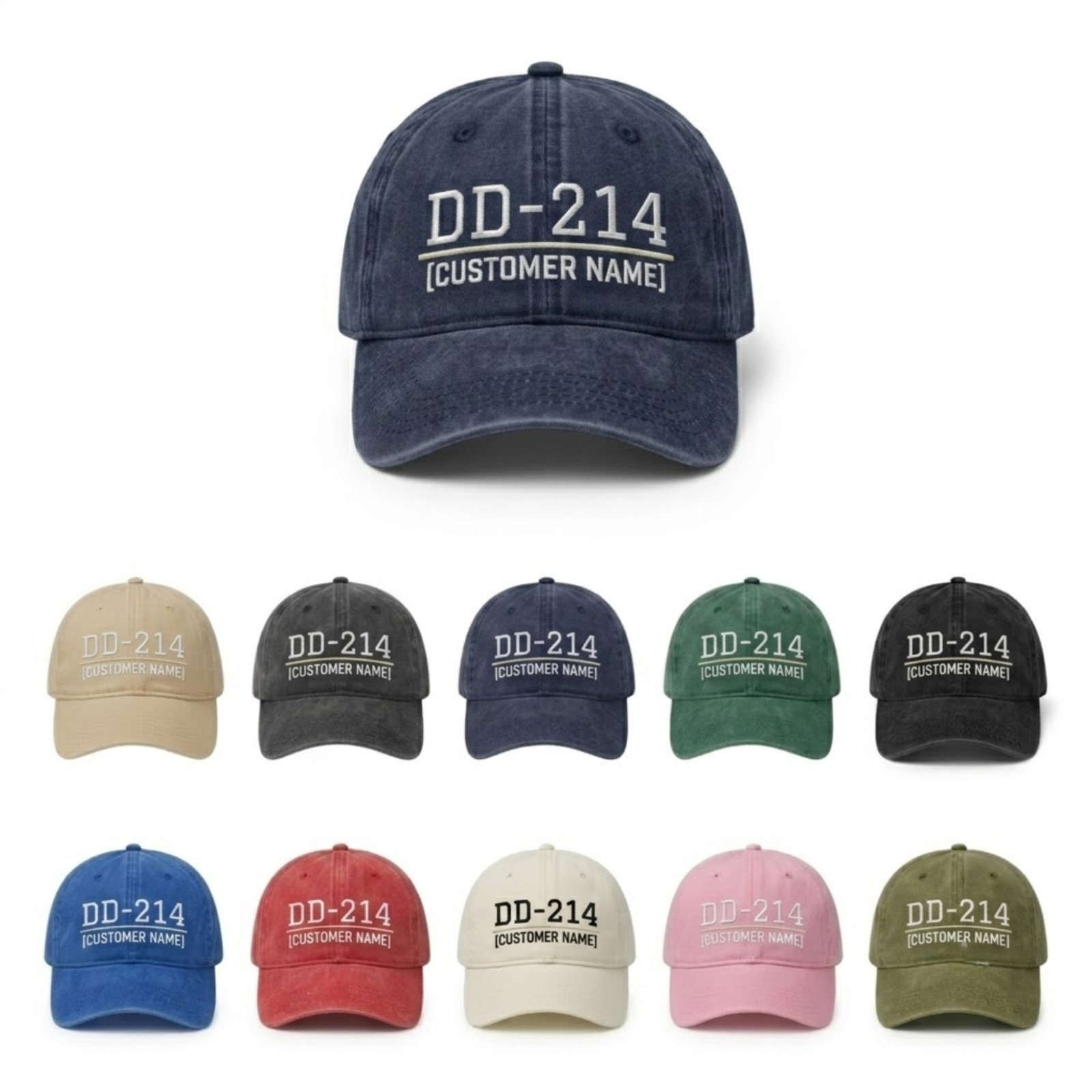Custom DD 214 Veteran Hat Personalized Name Embroidered Baseball Cap Washed