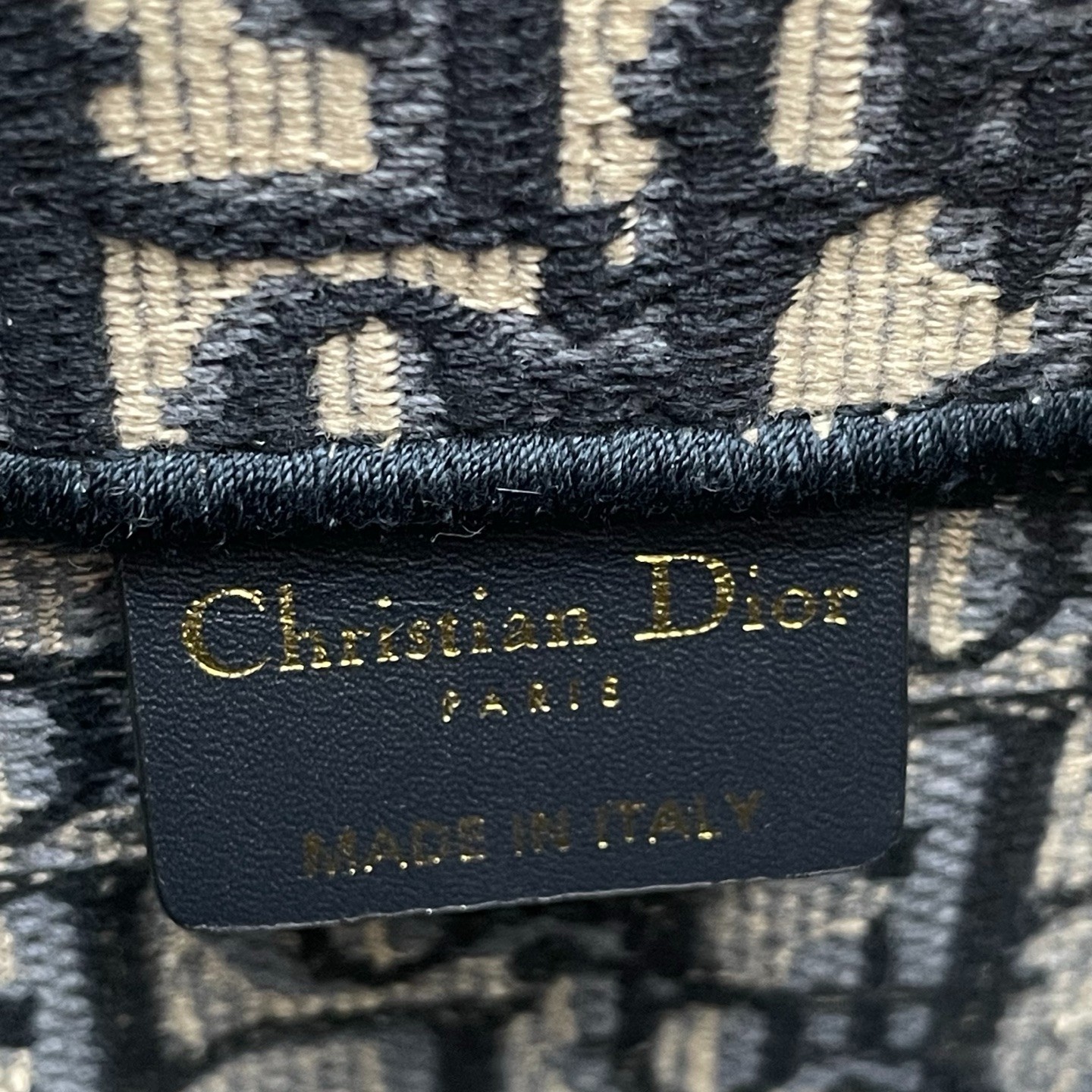 DIOR Oblique Embroidery Jacquard Canvas Book Tote Bag Beige & Navy Medium