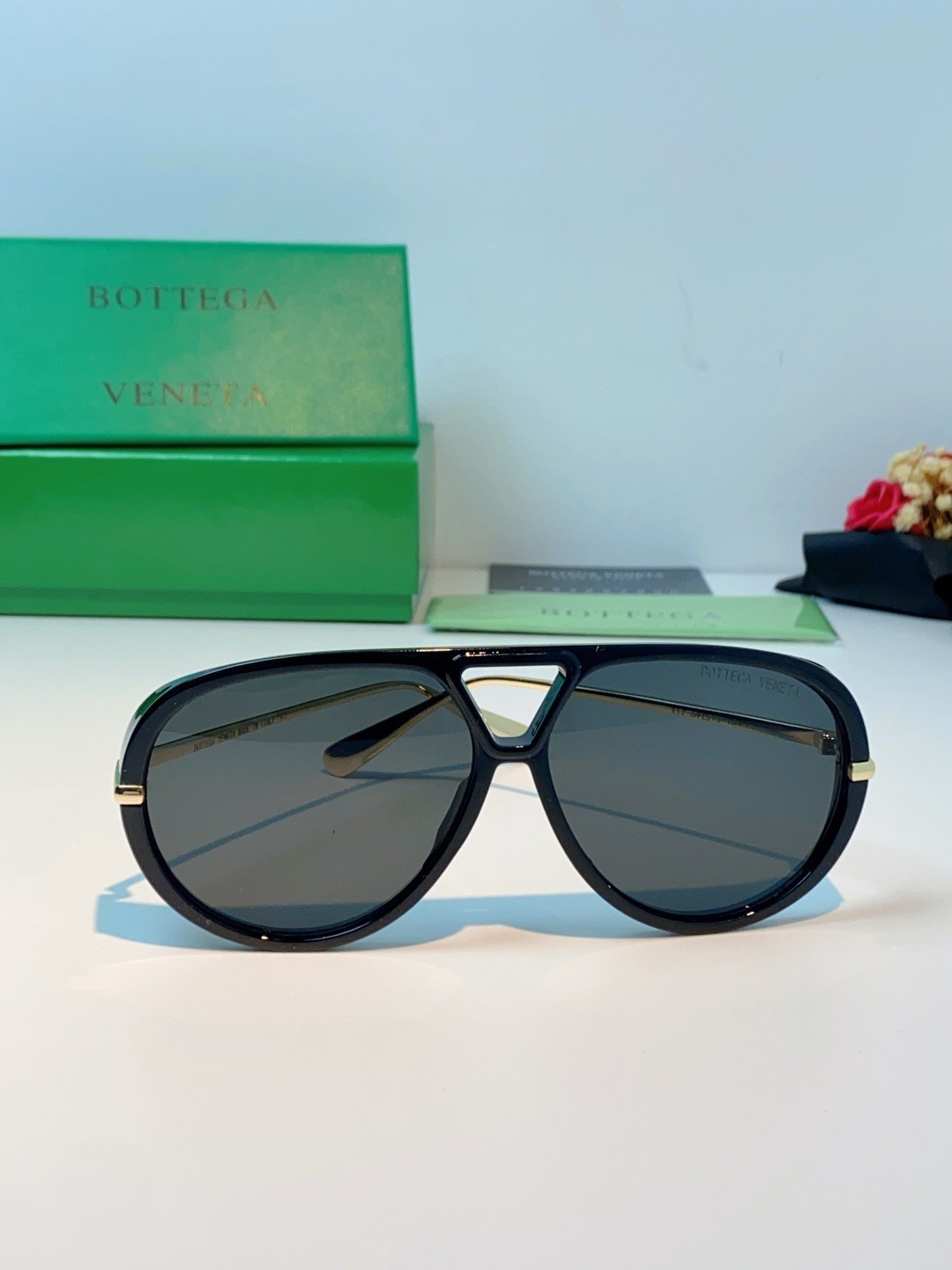 Bottega Veneta BV1324S Double-Bridge Aviator Series – Size 60□16-140