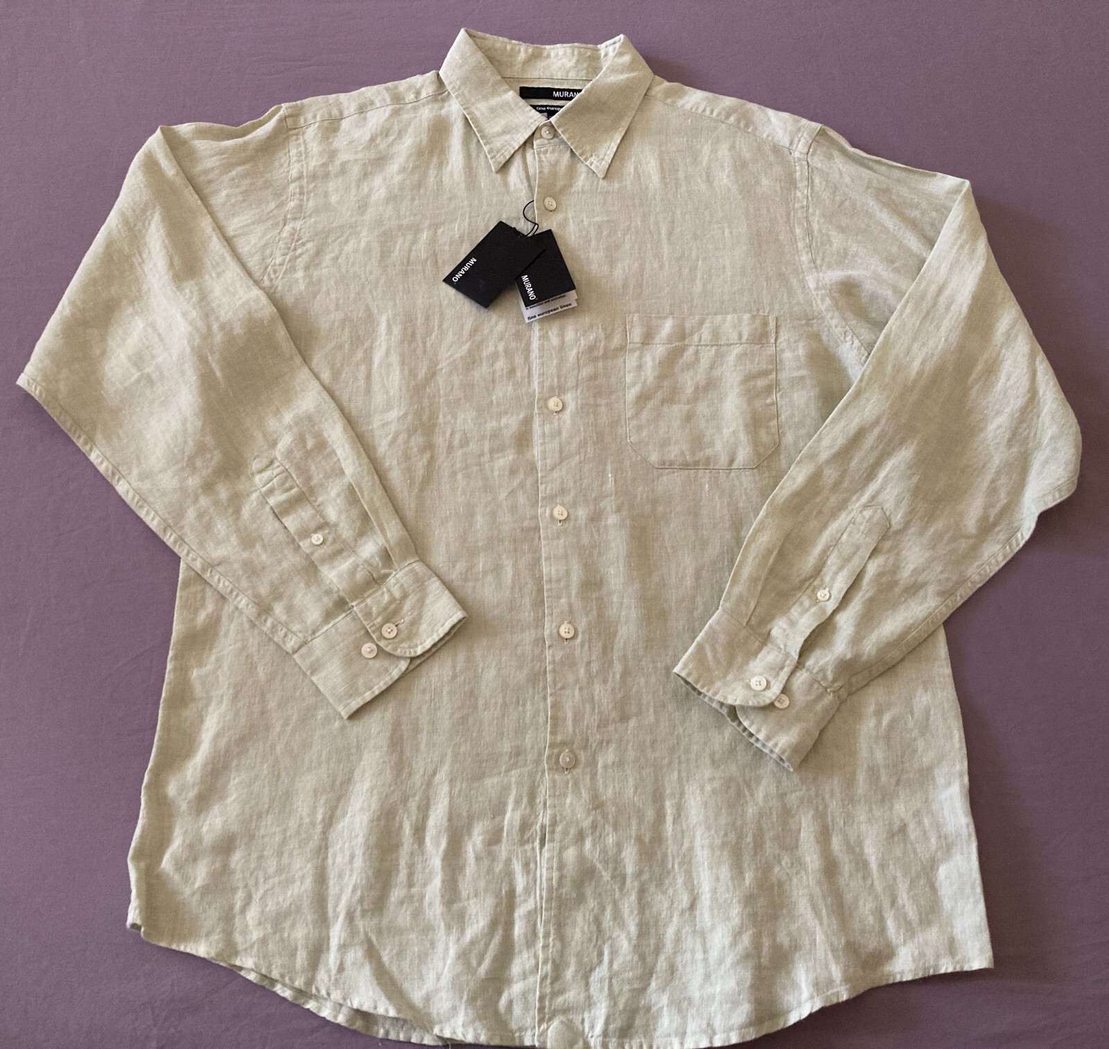 Men’s MURANO Light Green – Yellow Shirt Large L NWoT NEW Fine European Linen