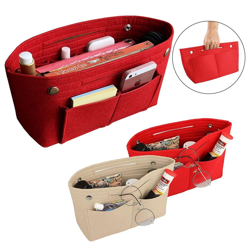 S/M/L Multi-Pocket Insert Bag Felt Fabric Purse Handbag Bag Liner Tote Organizer