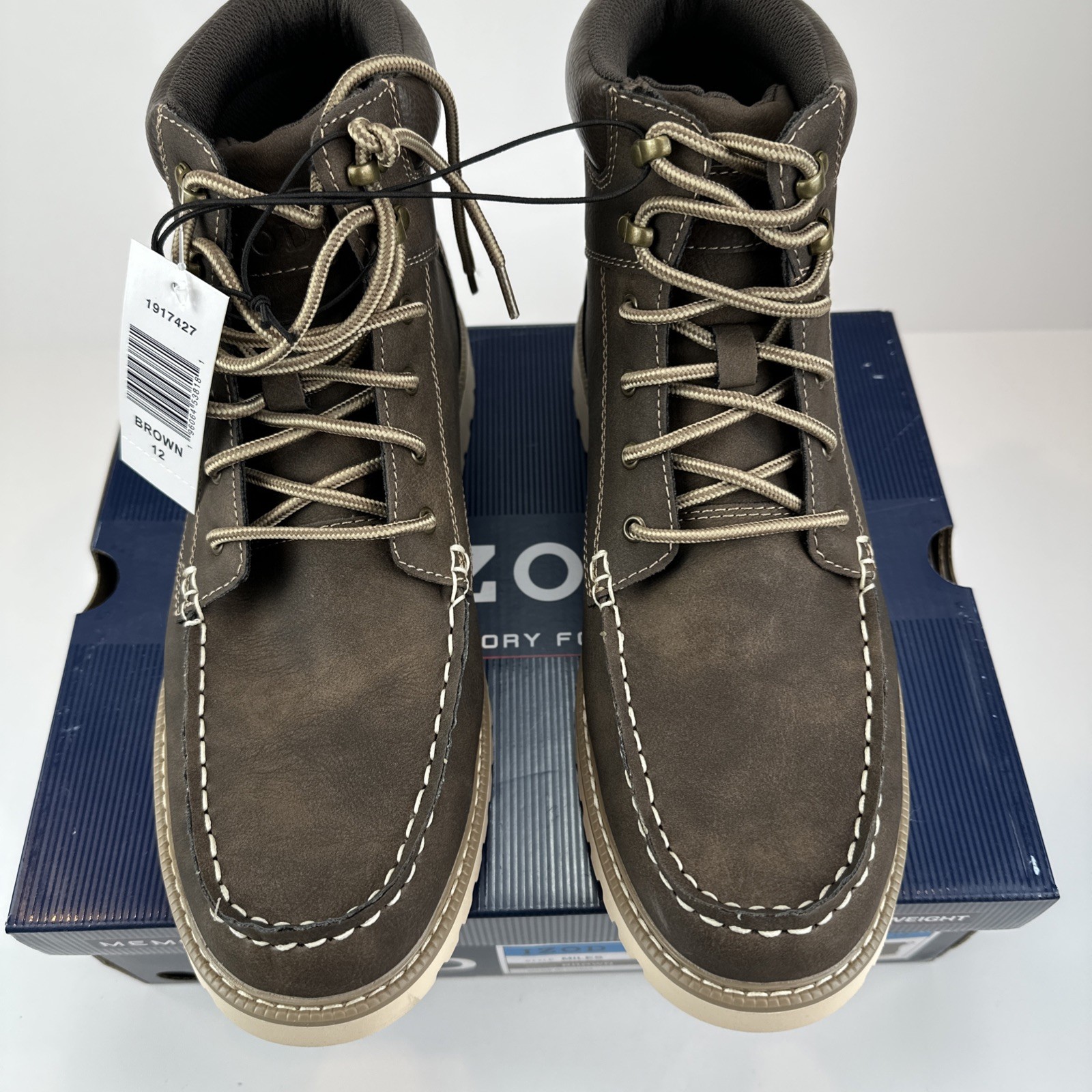 Izod Men’s Boots Miles Brown Size 12 Lace Up Memory Foam Comfort New NIB