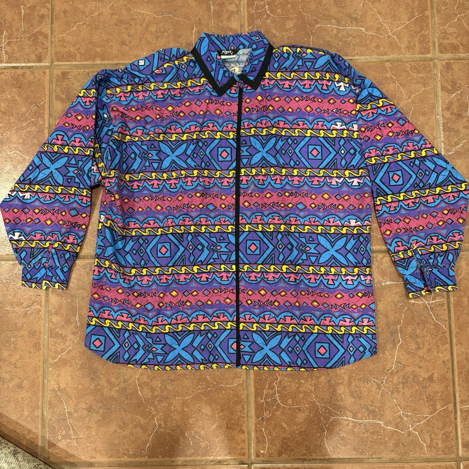 Roper Vintage Western Rodeo Shirt Blue Retro 90s Cowboy USA Womens Padded XL