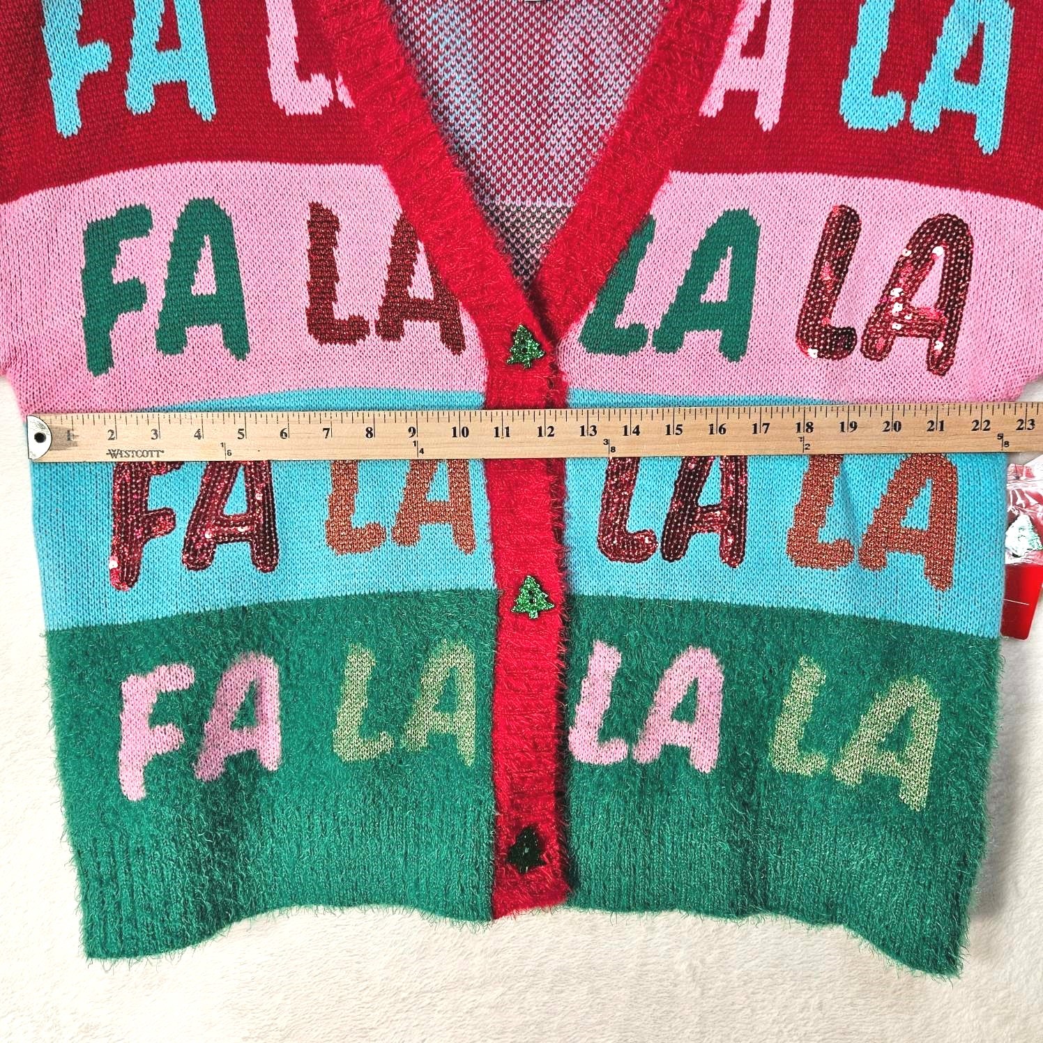 33 Degrees FA LA LA LA Cardigan Sweater Womens X-Large Button-Up Long Sleeve