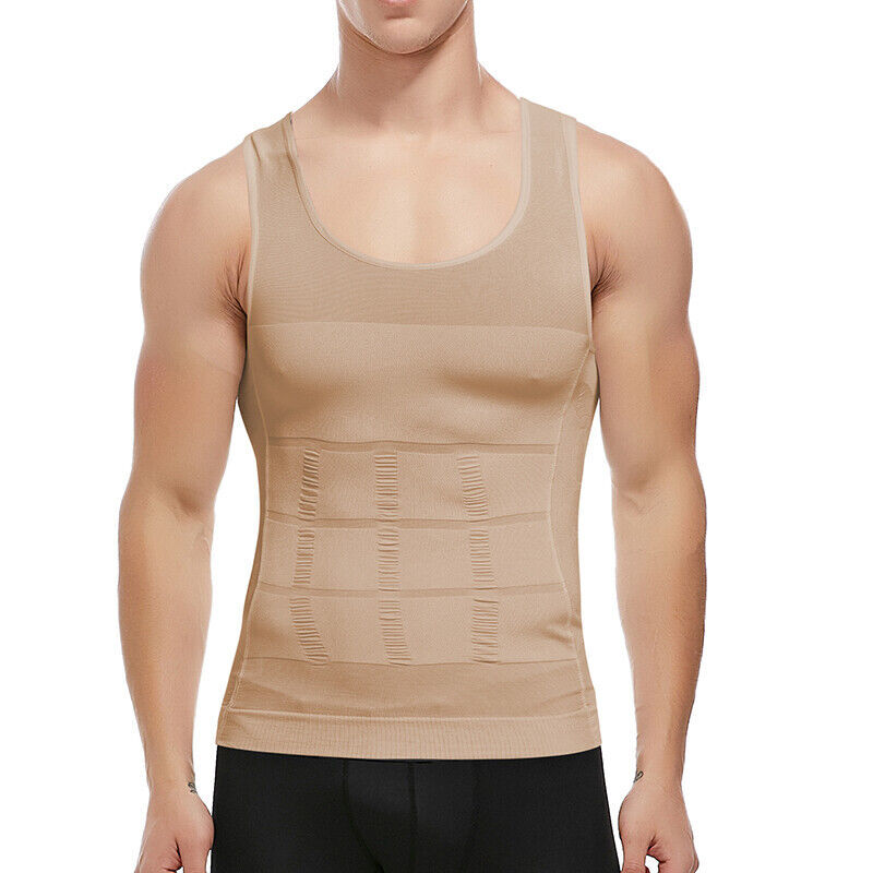Mens Compression Vest Girdle T-Shirt Tank Top Slimming Body Shaper Belly Chest