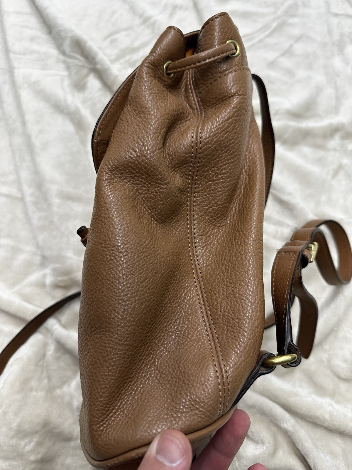 Vtg Coach Brown Pebbled Leather Medium Drawstring Backpack Shoulder Bag F24385