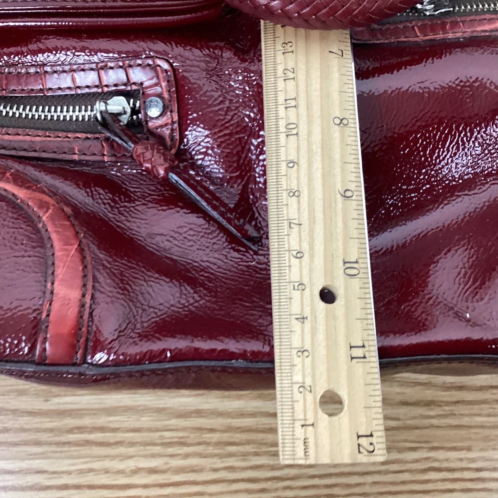 Brighton Kaelan Pocket Tote ORGANIZER Patent Leather Red Med Tote Shoulder Bag