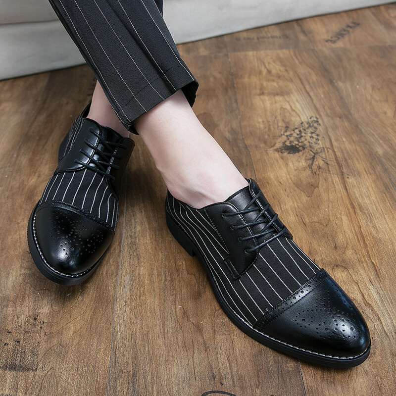 Mens Brogues Striped Pointy Toe Lace Up Oxfords British Formal Party Dress Shoes
