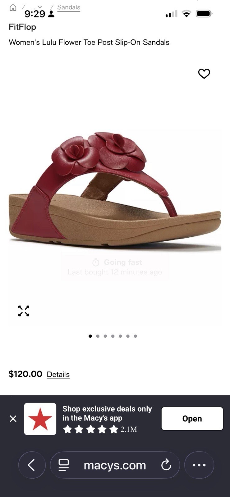Fitflop Women’s Size 9 Red/Burnt Berry LULU Flower Toe Post Sandals