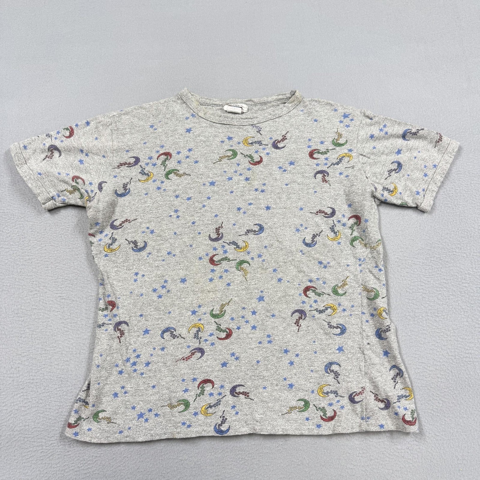 Vintage Acme Top Shirt Womens L Gray Celestial Moon Star Print T-Shirt Tee