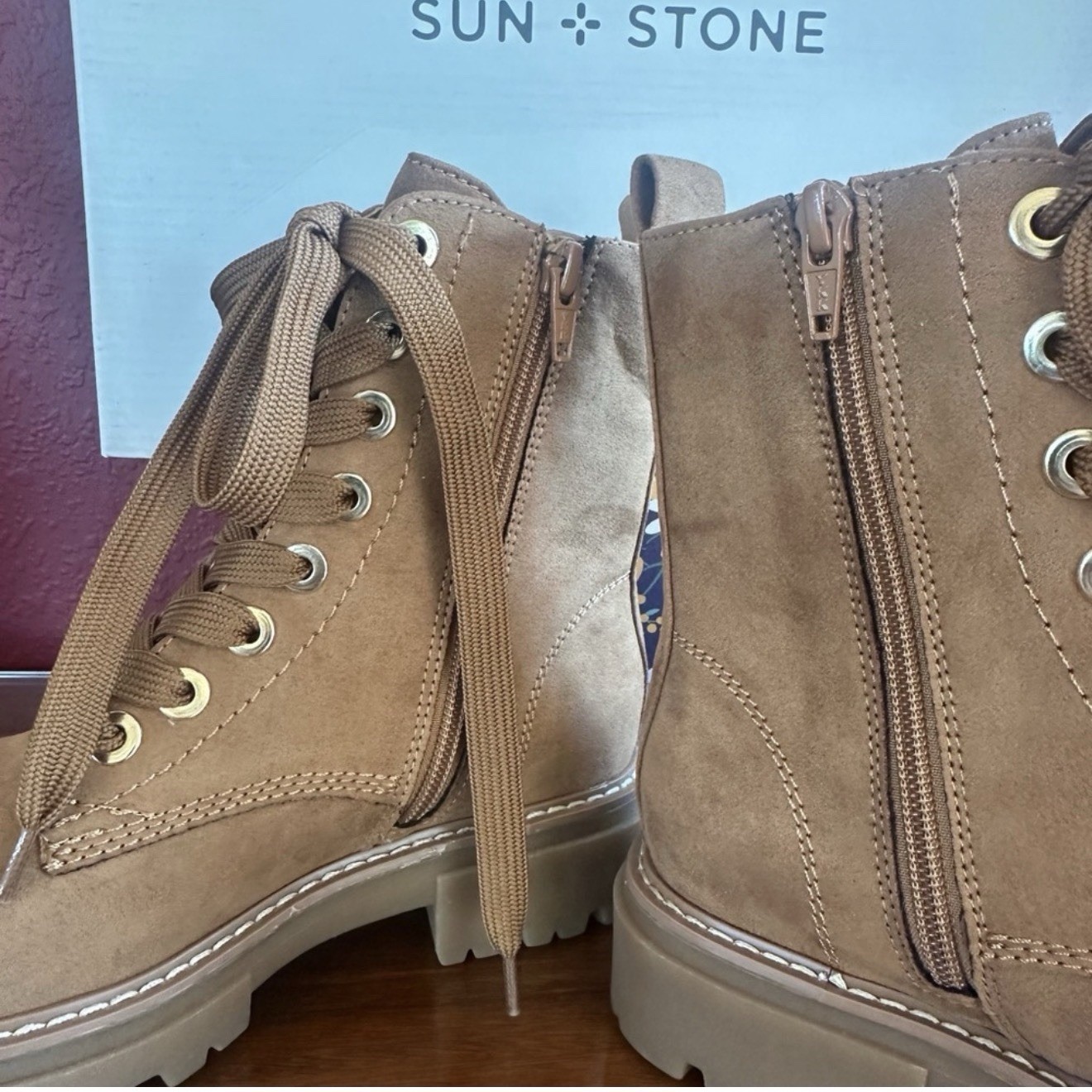 SUN + STONE CANVAS ANKLE LACE-UP BOOTS WOMEN SZ 6M NWT
