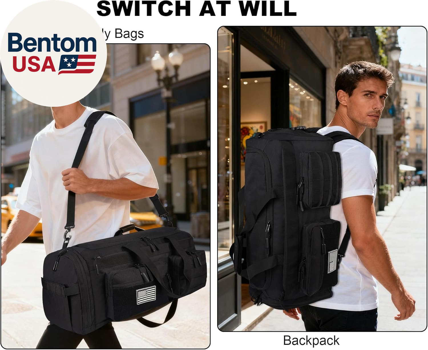 50L Tactical Duffle Bag for Men, 3-In-1 Gym Duffle and Backpack, Shoe Compartmen
