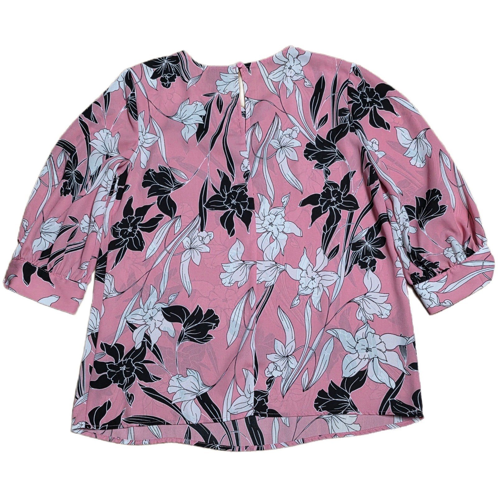Worthington Floral Print Blouse Women’s Size XS Pink 3/4 Sleeve Keyhole Neck