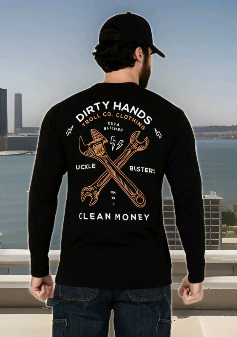 TROLL CO. Dirty Hands Clean Money Twisted Wrenches Men’s Black L/S Size Medium
