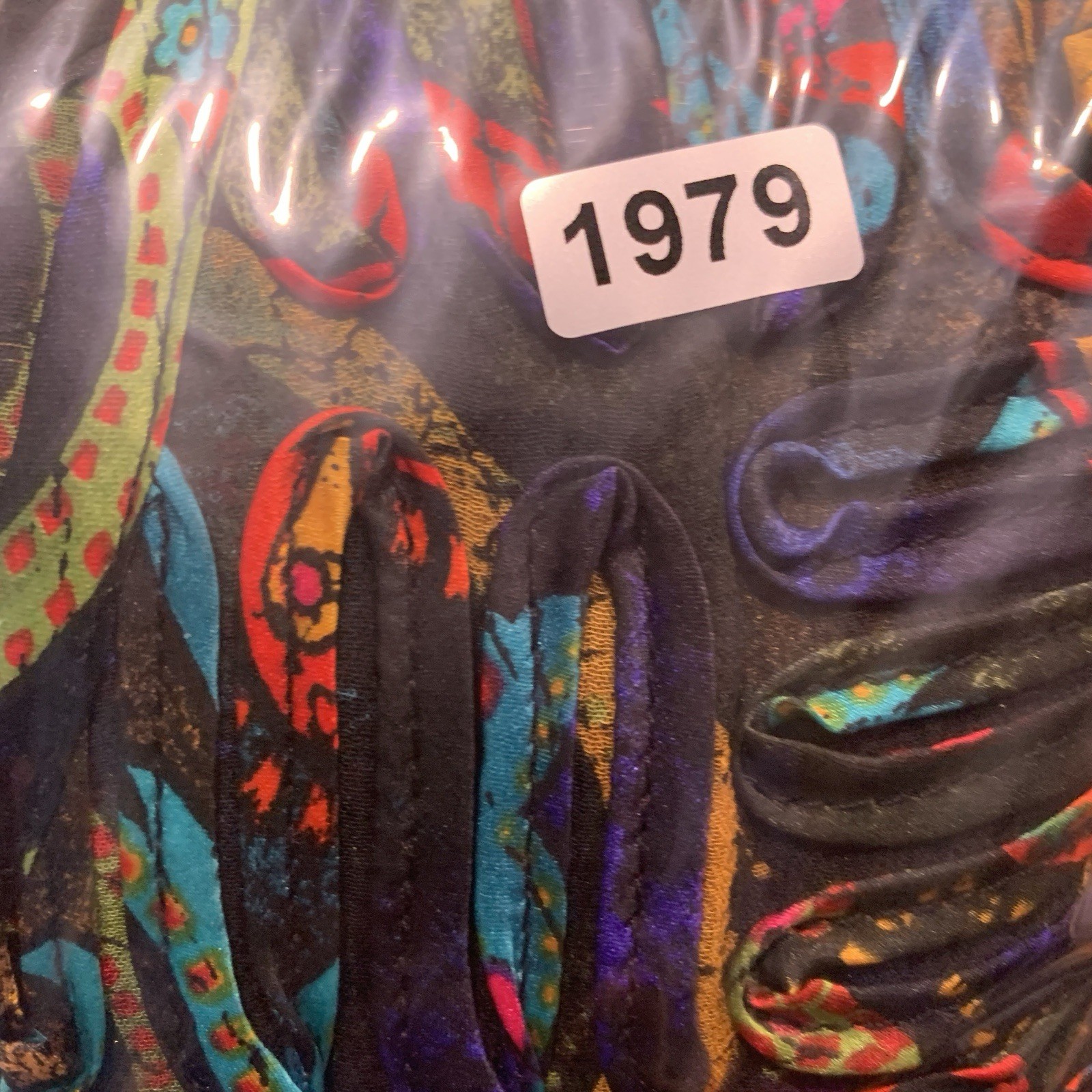 Womens Semi Sheer 100% Silk Top Layer Sz L Colorful Artsian Boho Statement Event
