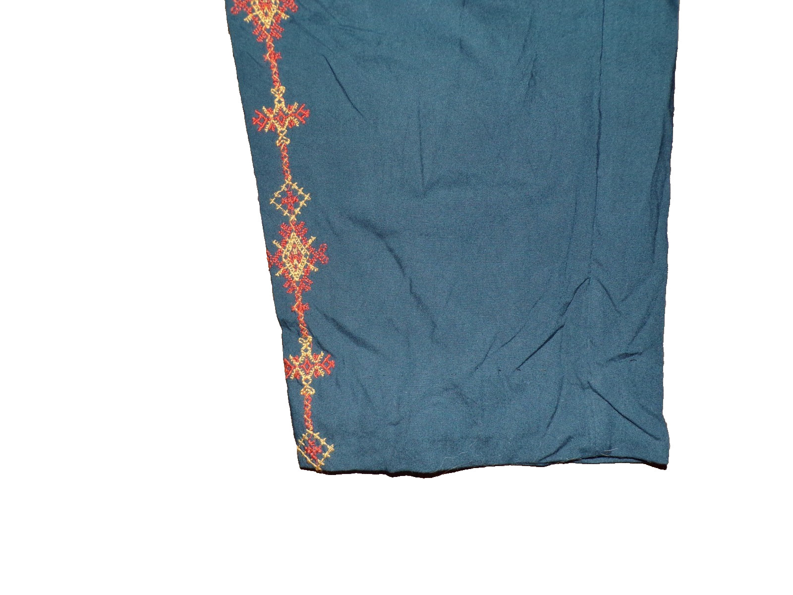 SUNDANCE Blue Embroidered Orange Pull On Pants Womens XXL Pockets Drawstring