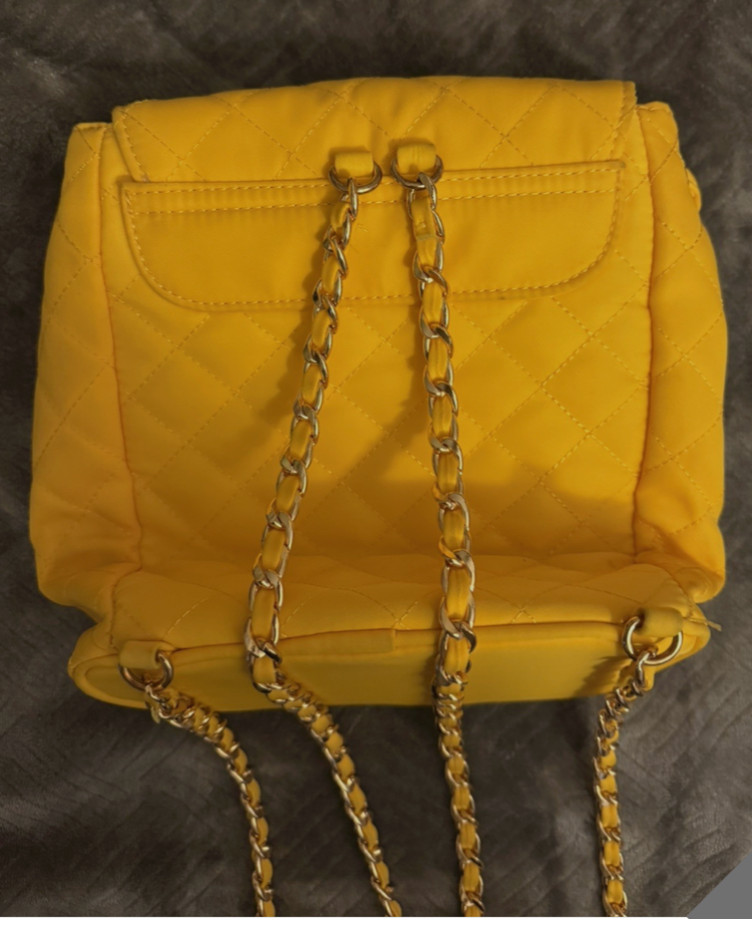 Forever 21 Yellow Quilted Mini Backpack Gold Chain Straps Turn Lock Closure