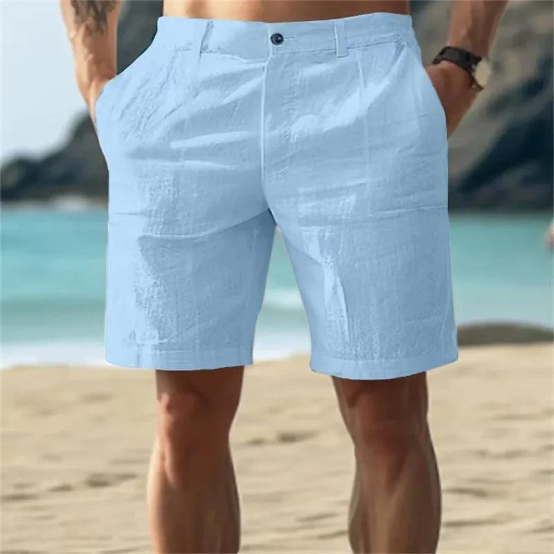 Summer thin linen shorts for men, loose and casual, five-inch pants, cotton and