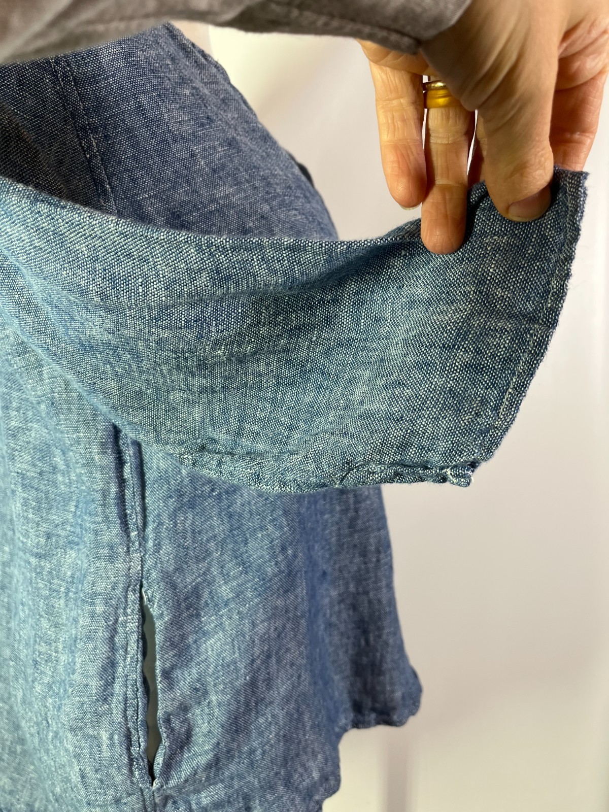 CP Shades Size XS 3/4 Sleeve Linen Top Pockets Blue