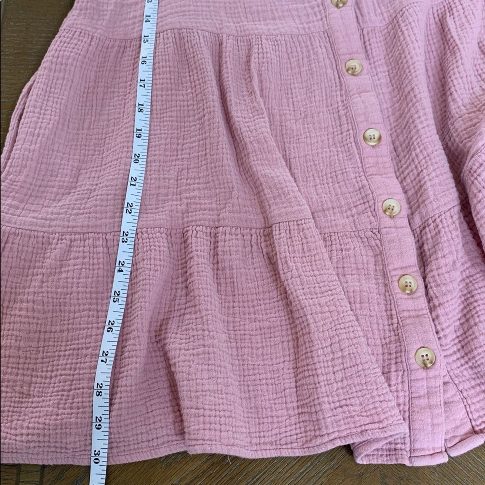 In February Pink Button-Front Gauze Tunic Dress