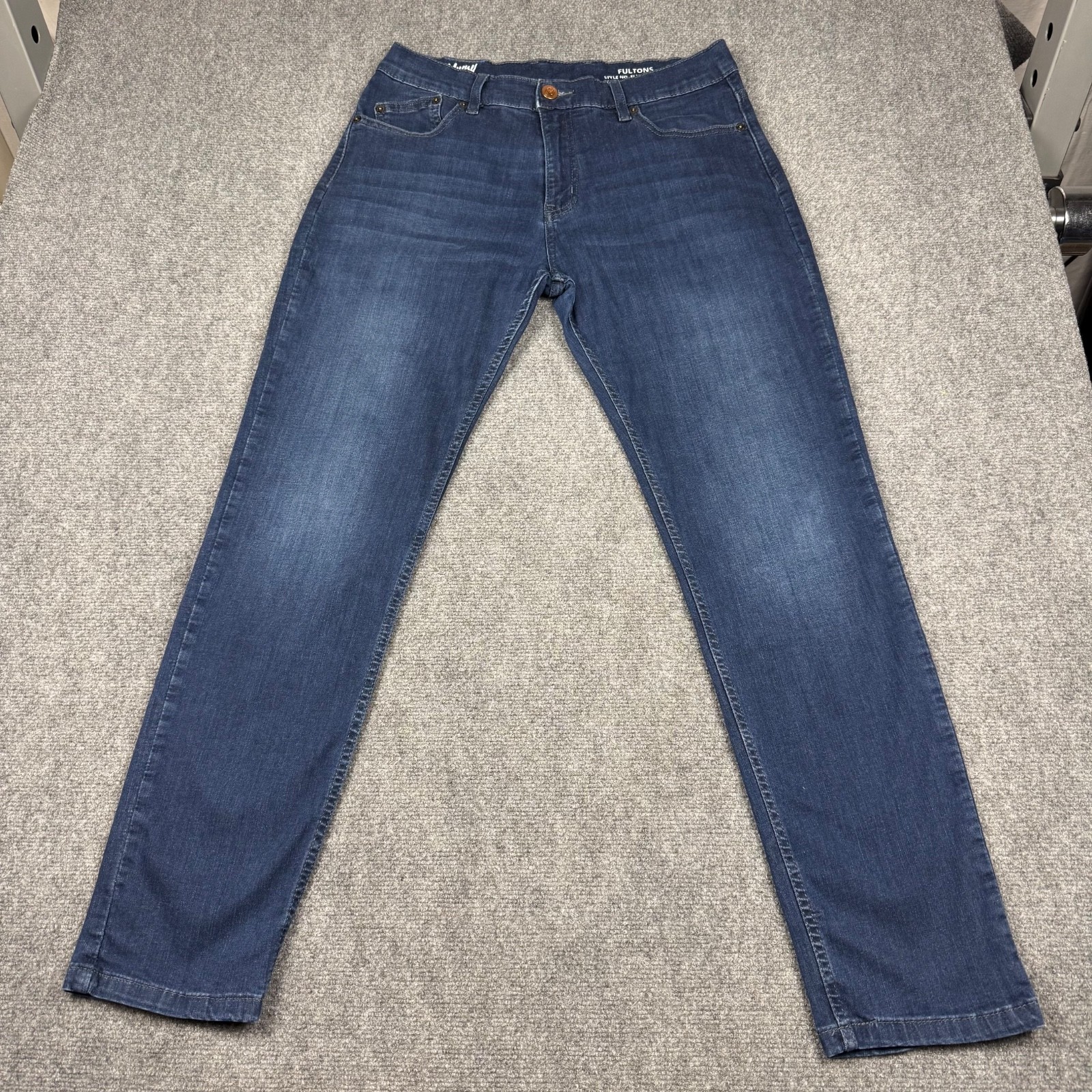 Mugsy Fultons Slim Tapered Jeans Mens 34×32 (32z30) Dark Blue Denim Wash Stretch