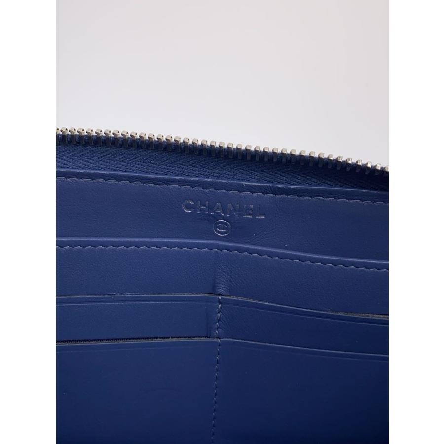 Authentic Chanel Deauville Line CoCo Mark Tweed Long Wallet Round Zipper Indigo