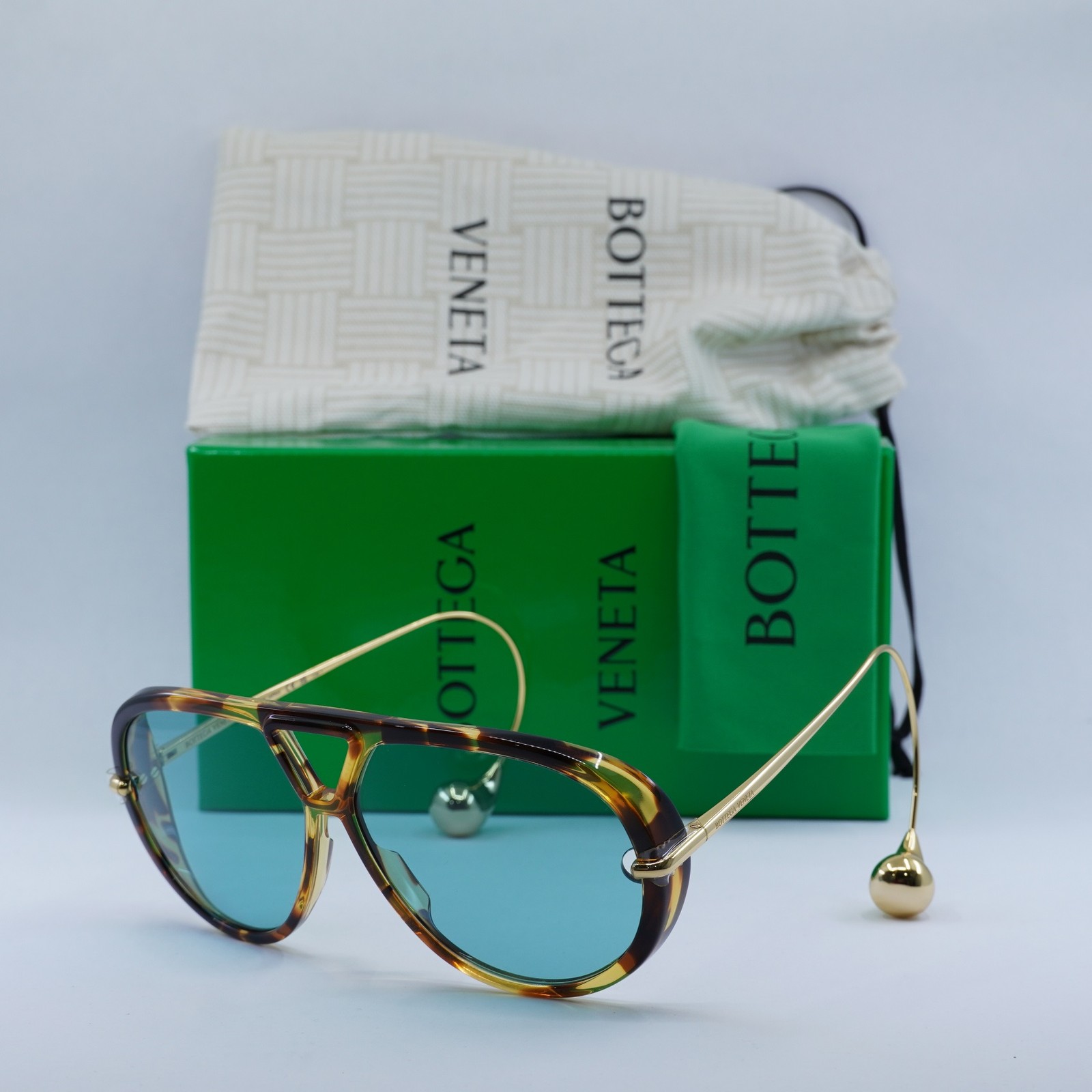 BOTTEGA VENETA BV1273S 007 Havana/Gold/Light Green 63-12-180 Sunglasses New A…