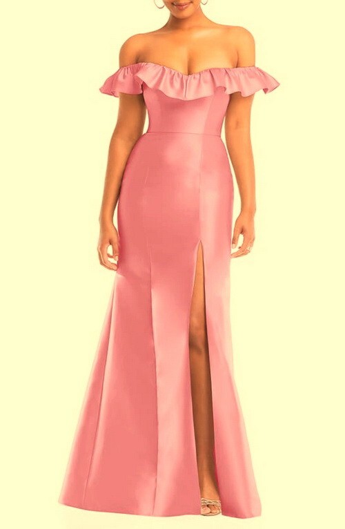 Alfred Sung Powder Pink Off Shoulder Ruffle Gown Dress Size 14 $269 D836