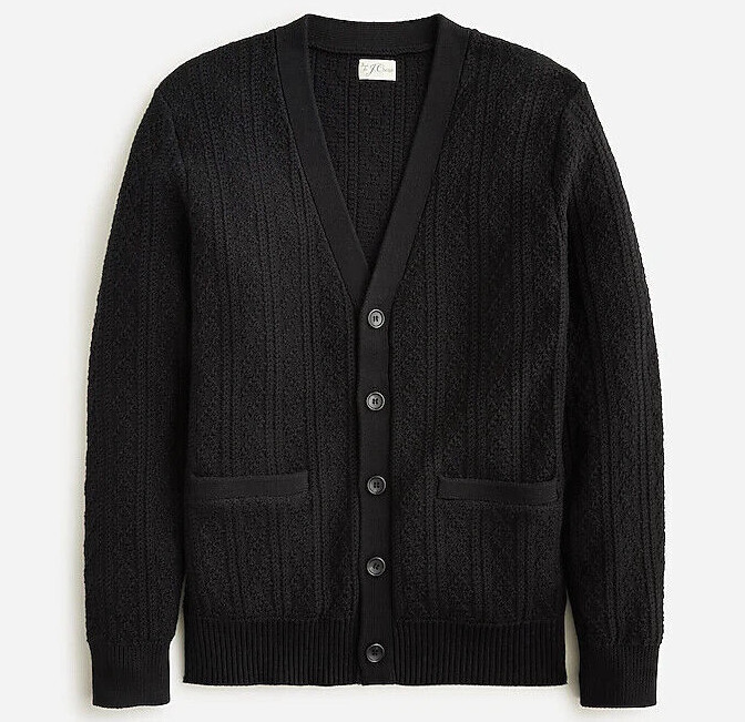 NWT J Crew Heritage Cotton Pointelle-Stitch Button Cardigan Black Sweater