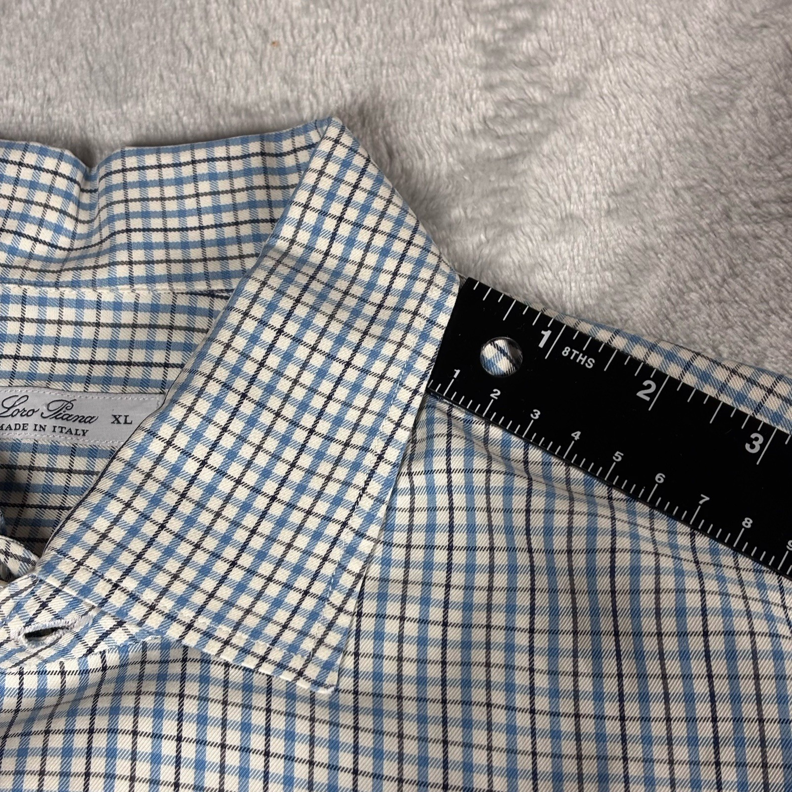 Loro Piana Long Sleeve Button Down Shirt Men’s Size XL Plaid Blue Made In Italy