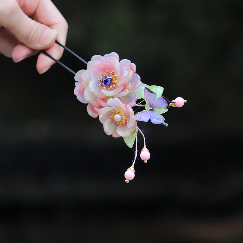 Rainbow Glass Hairpin U Shaped Traditional Chinese Hair Stick Hair Accessories