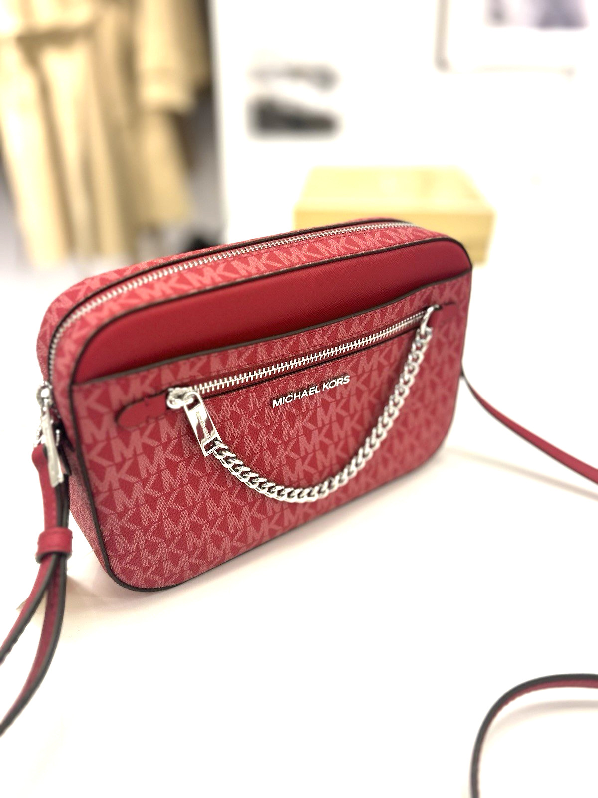 Michael Kors Large Handbag Purse Handbag Messenger Crossbody Bag Dark Raspberry