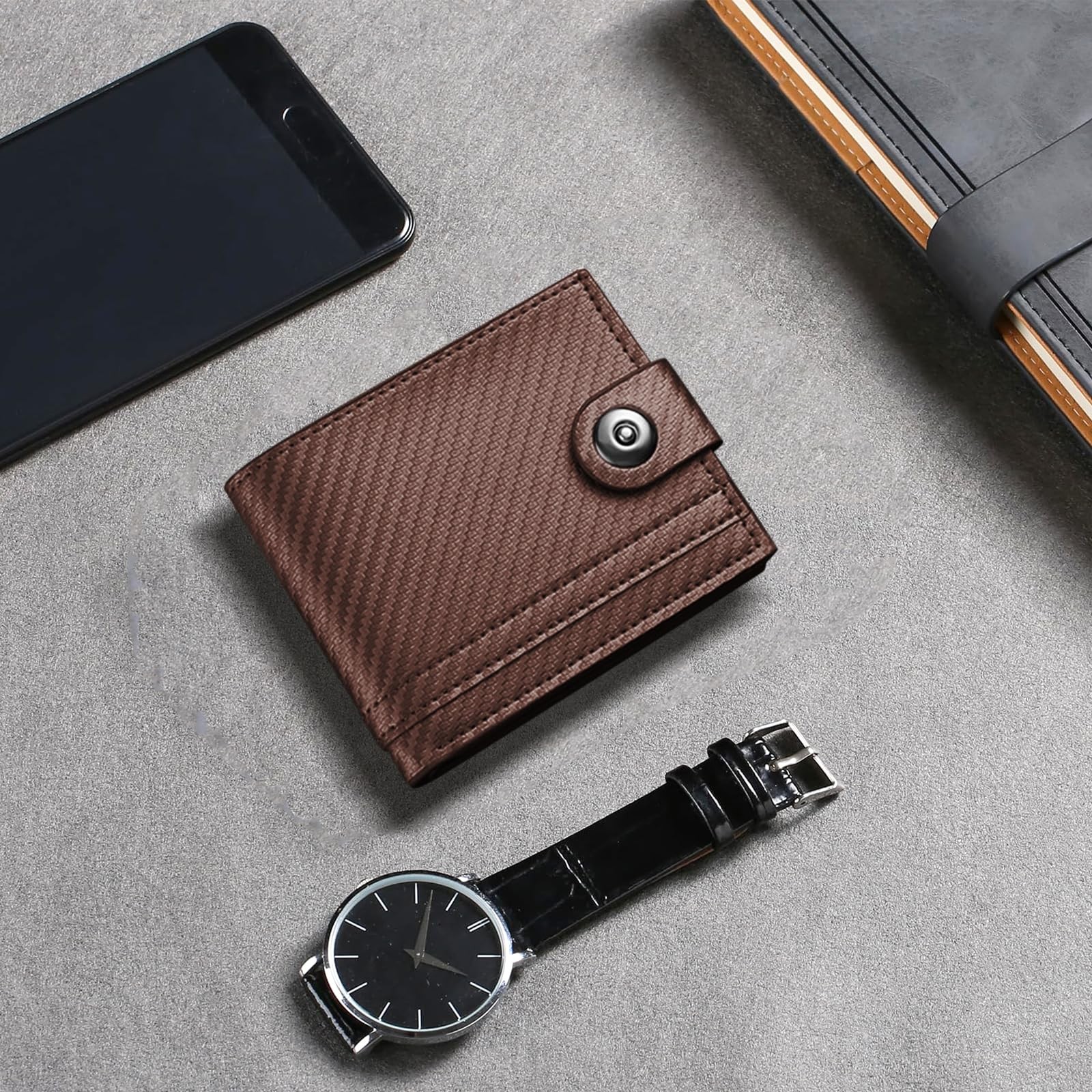 AfitLulu Slim Wallet for Men, PU Leather Bifold 4.7*3.9*0.6 inches, Coffee