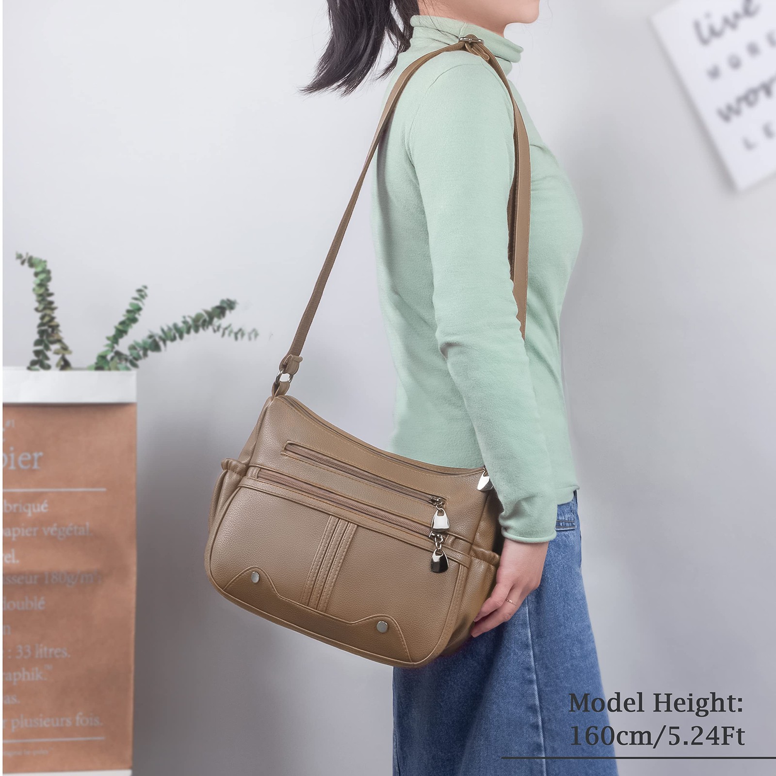 Women Soft PU Leather Shoulder Handbag Multi Pocket Crossbody Bag Ladies Medium