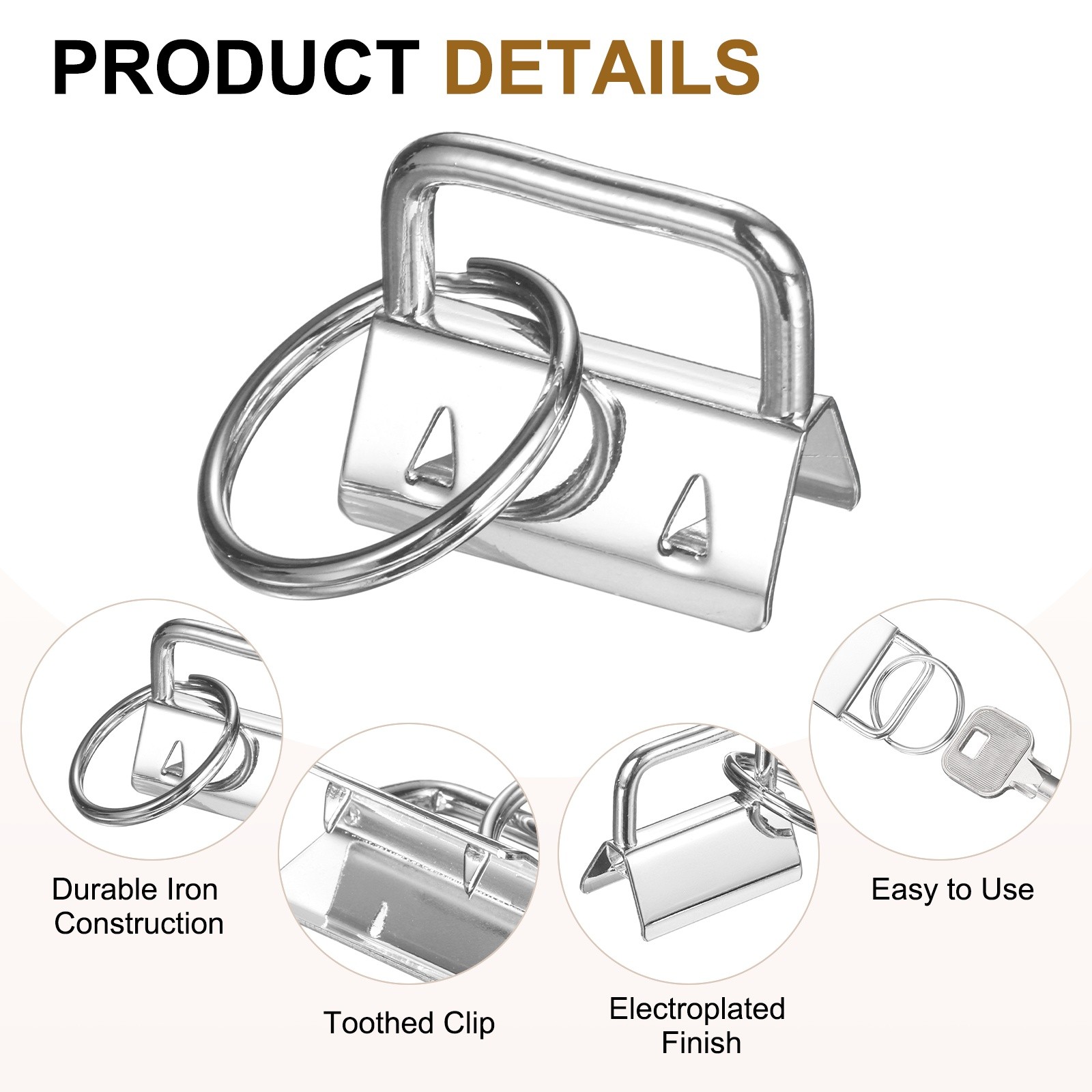20 Pcs Key Fob Hardware, 1/1.3in 26/32mm with Key Rings for Lanyards, Silver