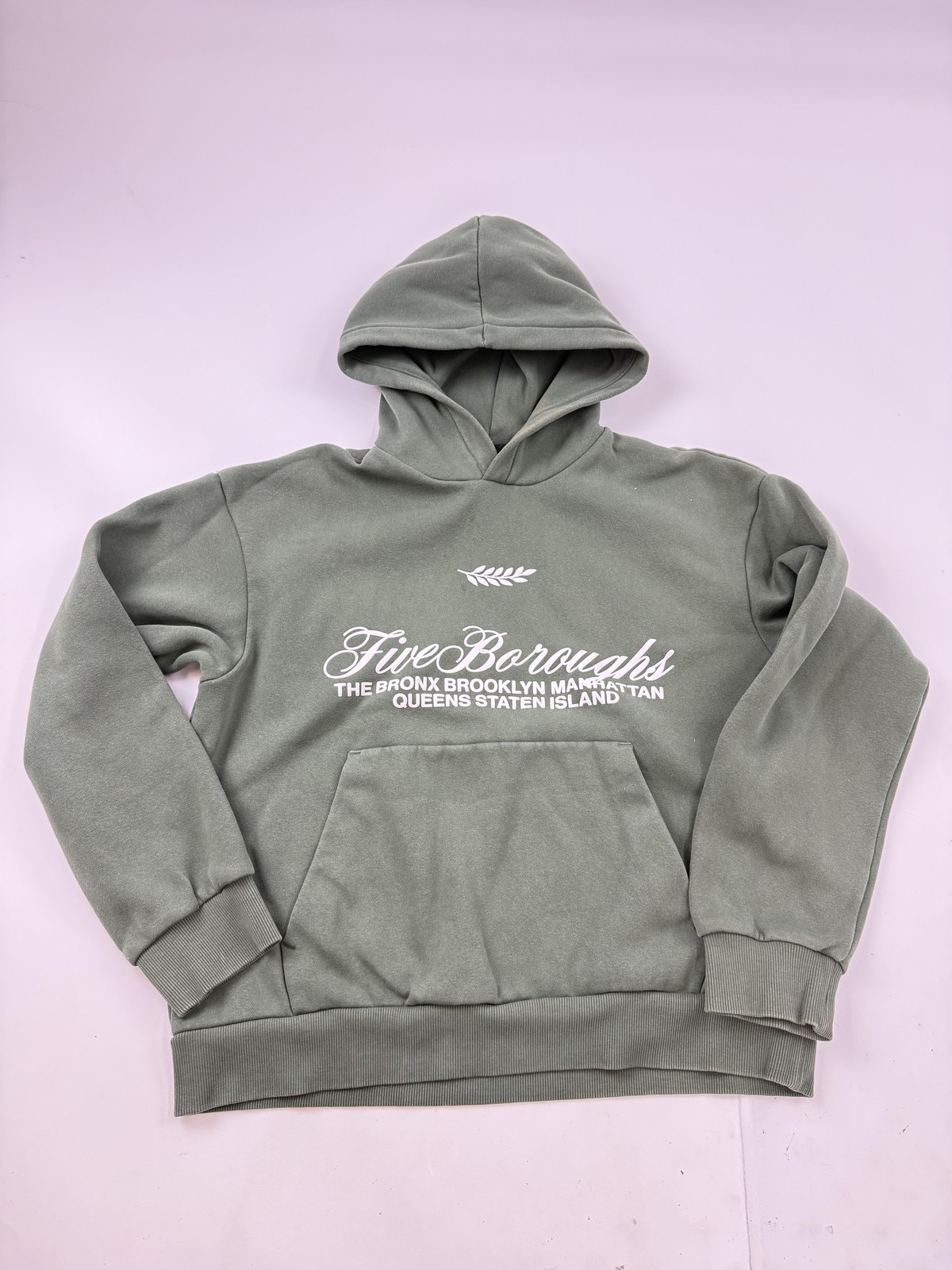 H&M Hoodie Sweatshirt Womens Medium Green Fleece Pullover NYC Five Boroughs