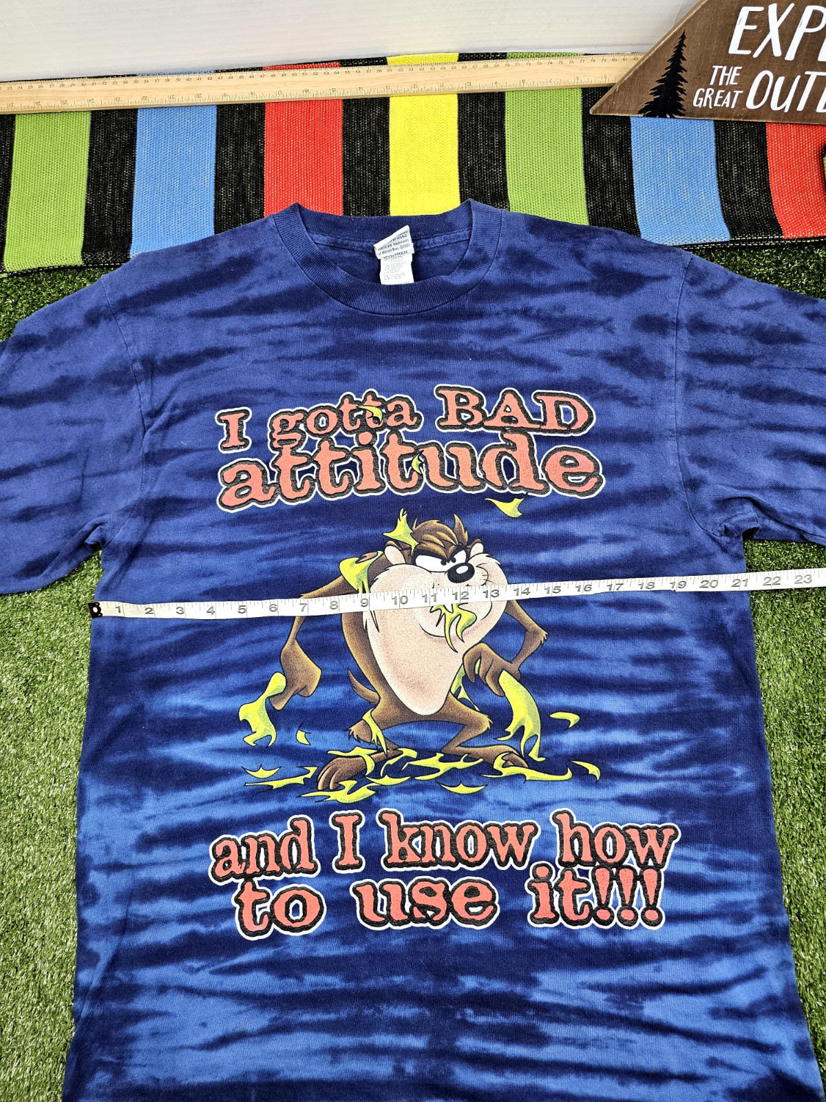 Looney tunes taz devil gotta bad attitude crewneck tshirt size L tie dye blue