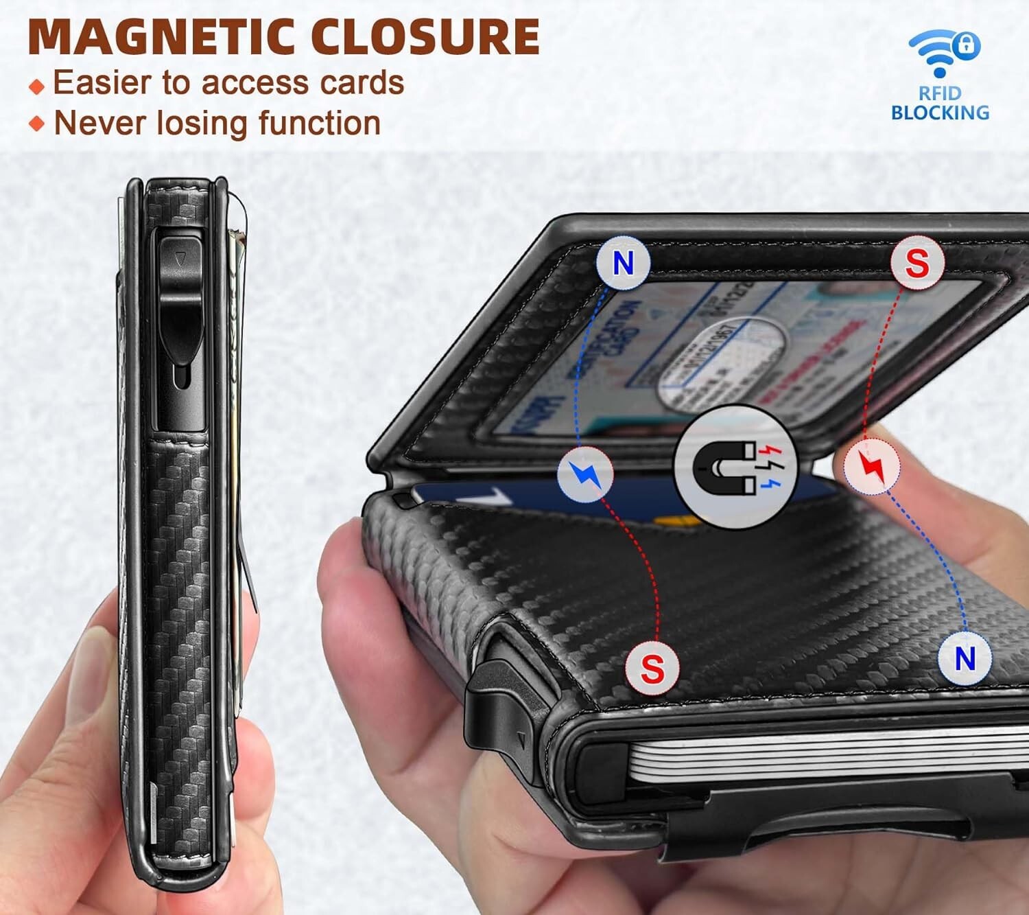 Men’s Slim Pop Up Bifold Wallet with Money Clip, Minimalist RFID Blocking Wallet