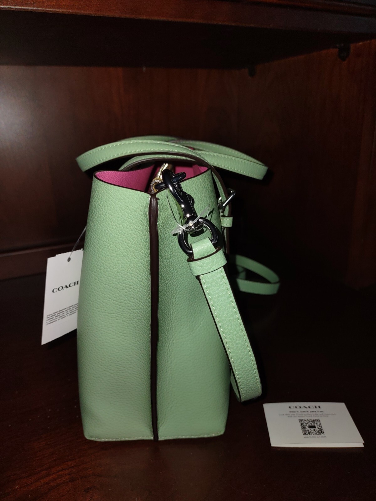 Coach New C4084 Mollie 25 Double Face Pebbled Leather Tote Bag Crossbody Green