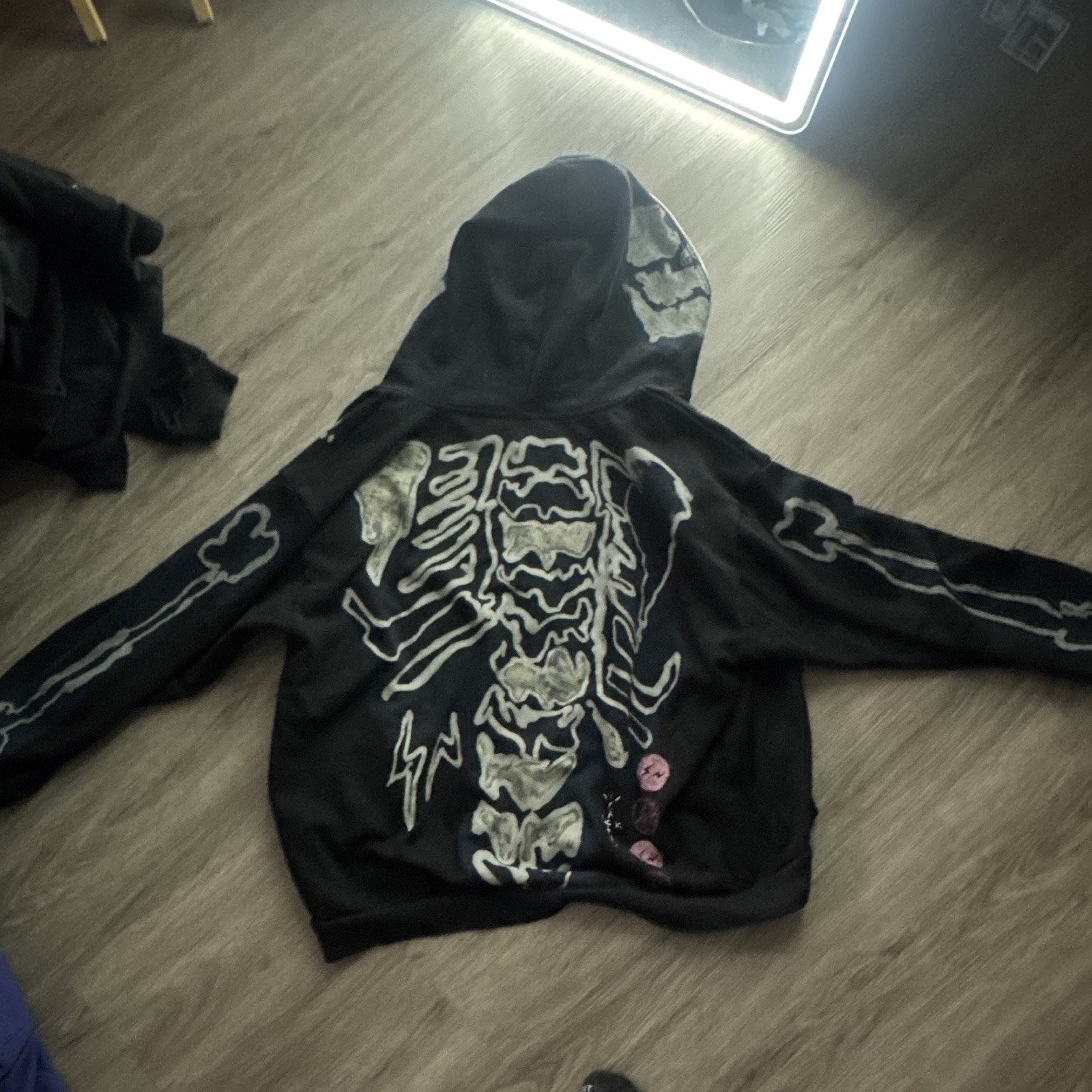 Cactus Jack Men’s 2XL Black Full Zip Hooded Fleece Hoodie Skeleton Graphic
