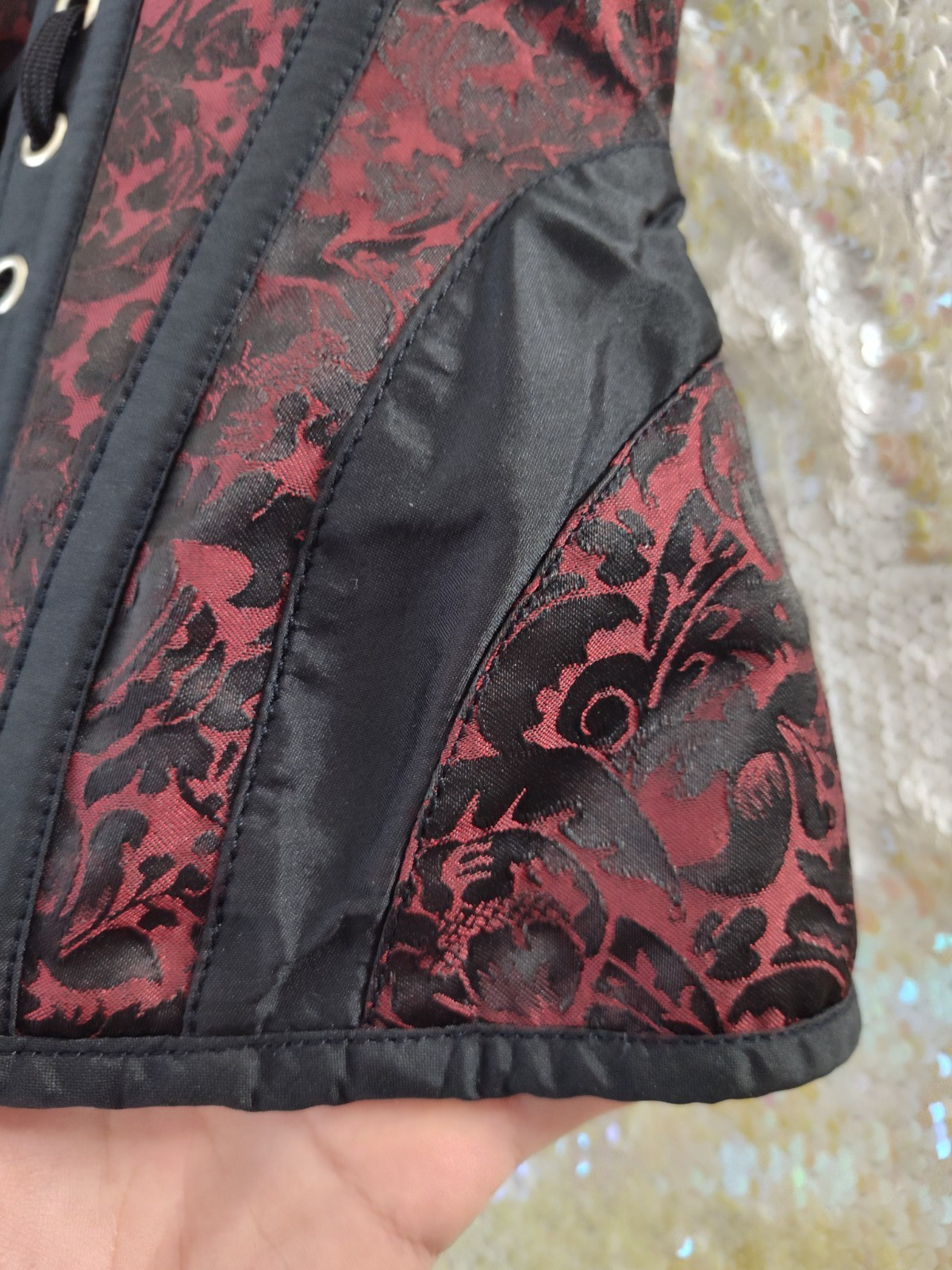 Corset Story Black/Red Steampunk Gothic Corset Side Zip Size 26 ST48