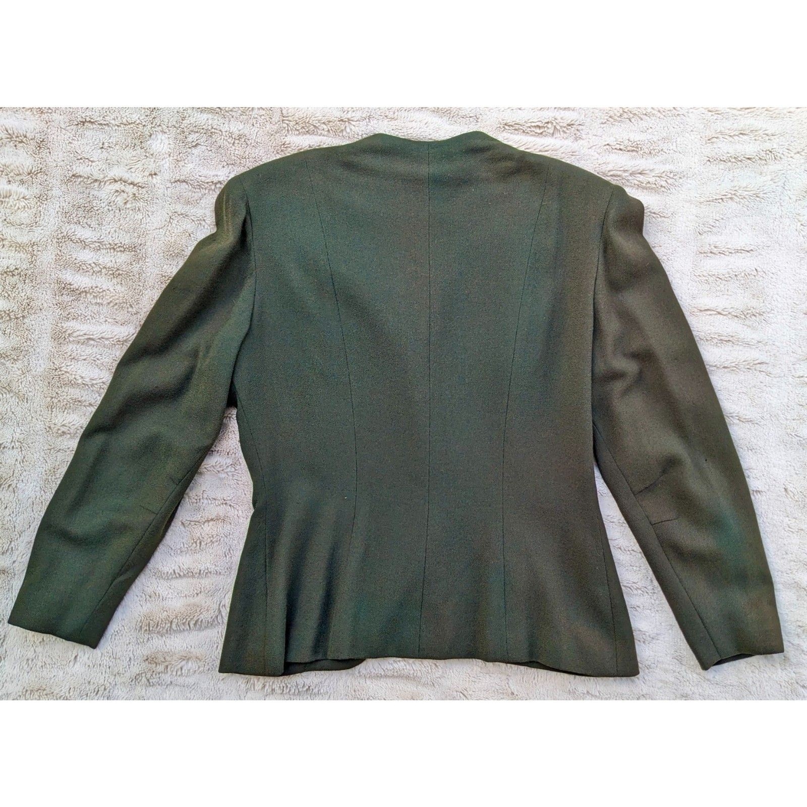 VTG 30s/40s Benham Original Beaded & Crystal Embellished Green Wool Jacket, Sz 8