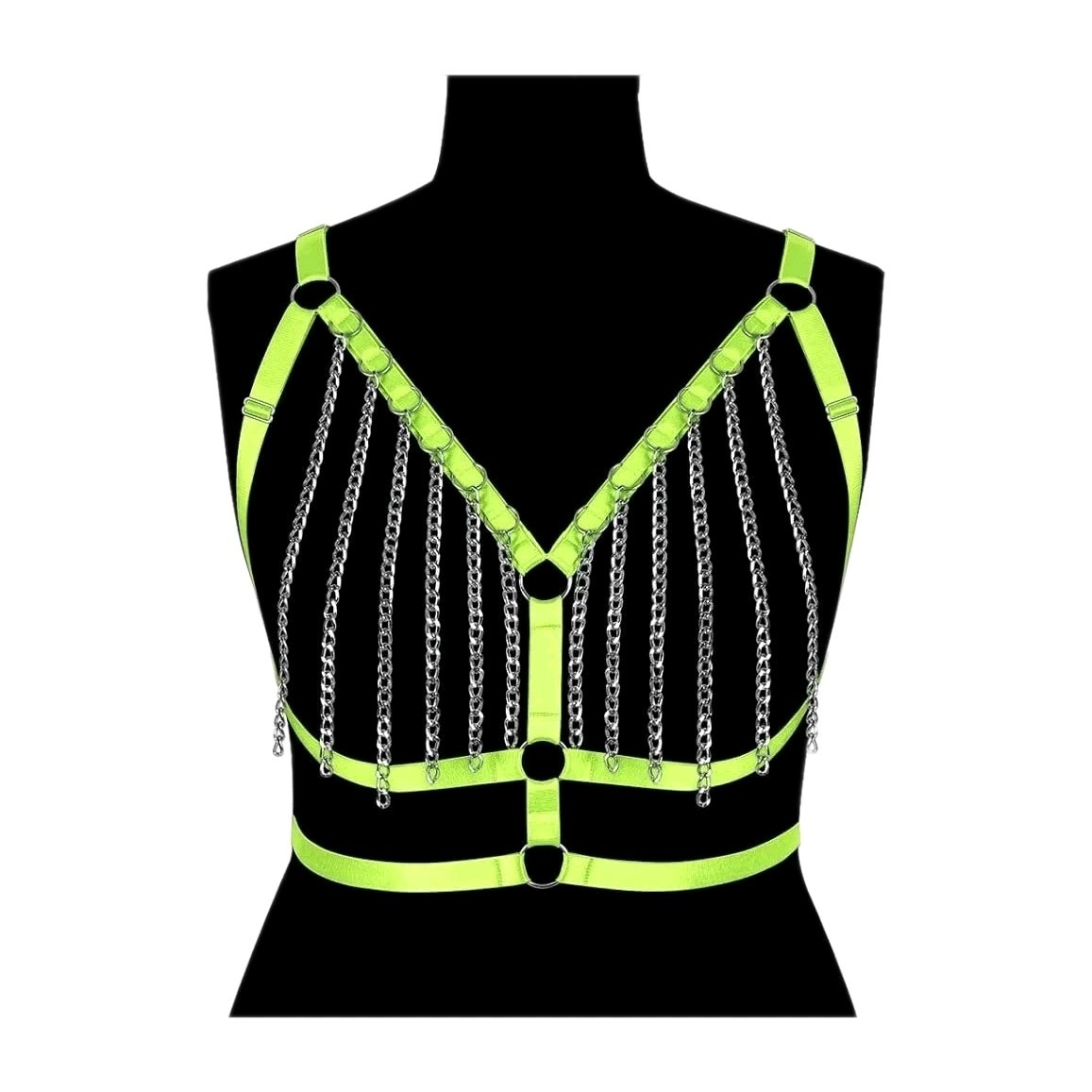 Plus Sz 1X-5X Chain Link Open Cup Bust Bra Harness Lime Green Sexy Metal Cosplay