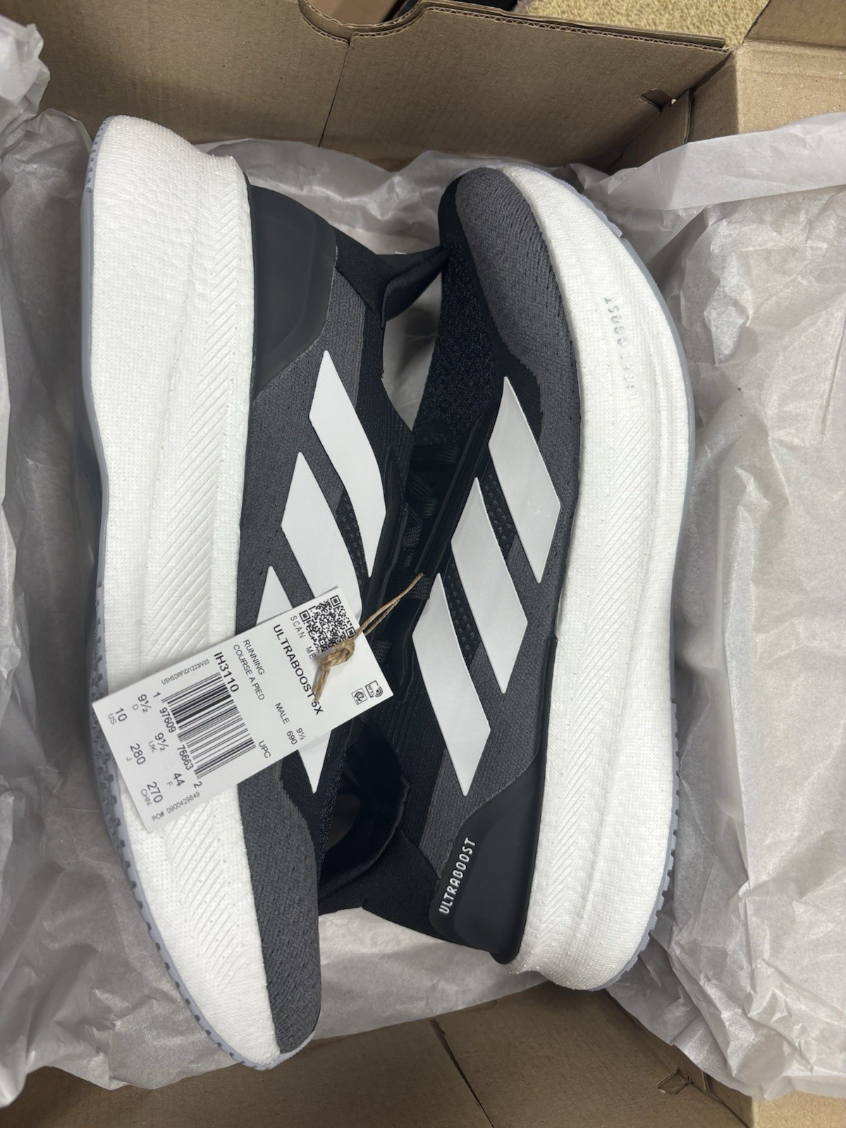 Adidas Black White and Grey Ultraboost 5x Mens Size 10 Running Shoes