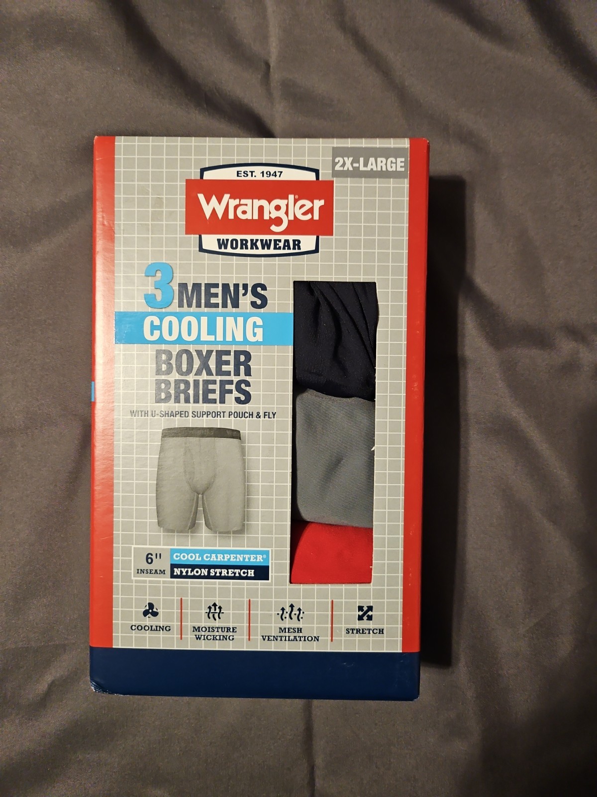 NEW! 3-PACK WRANGER COOLING MEN’S BOXER BRIEFS UNDERWEAR – MULTICOLORED 2XL