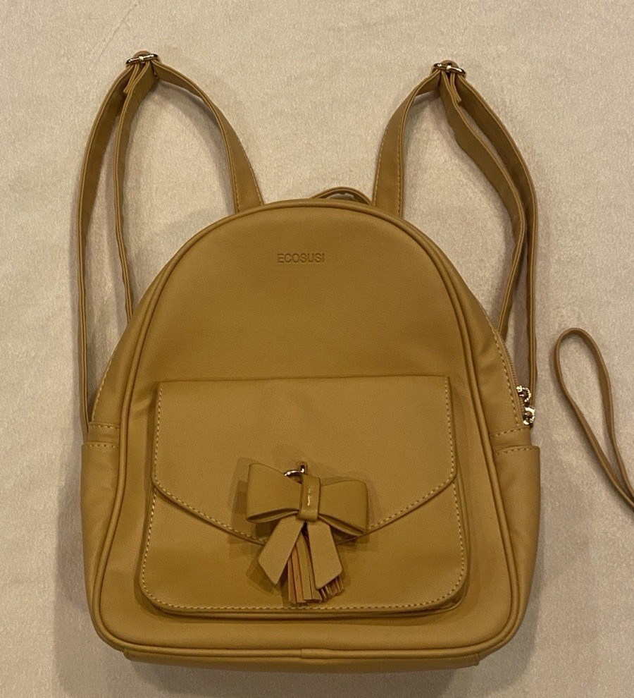 New! ECOSUSI Yellow Gold Backpack Purse & Matching Wristlet Wallet PU Leather