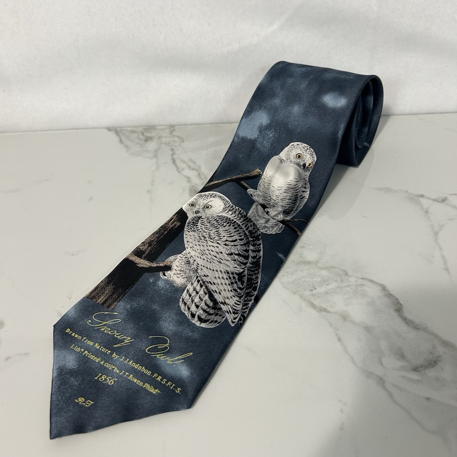 Museum Artifacts Tie 100% Silk Snowy Owl 1856 Audubon John James Novelty Neck