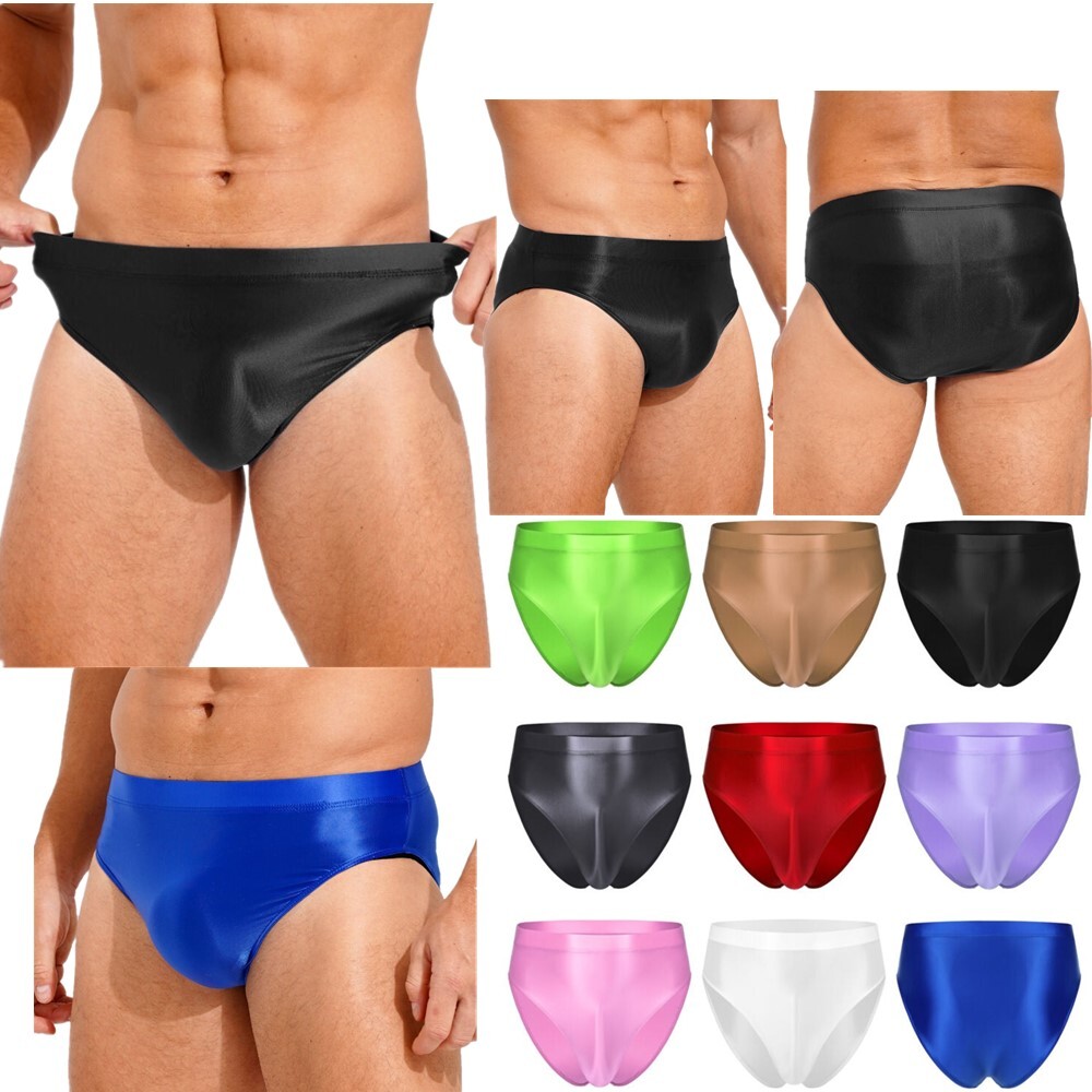 US Men’s Oil Glossy Smooth Bikini Briefs Ice Silk Stretchy Sissy Thong Underwear